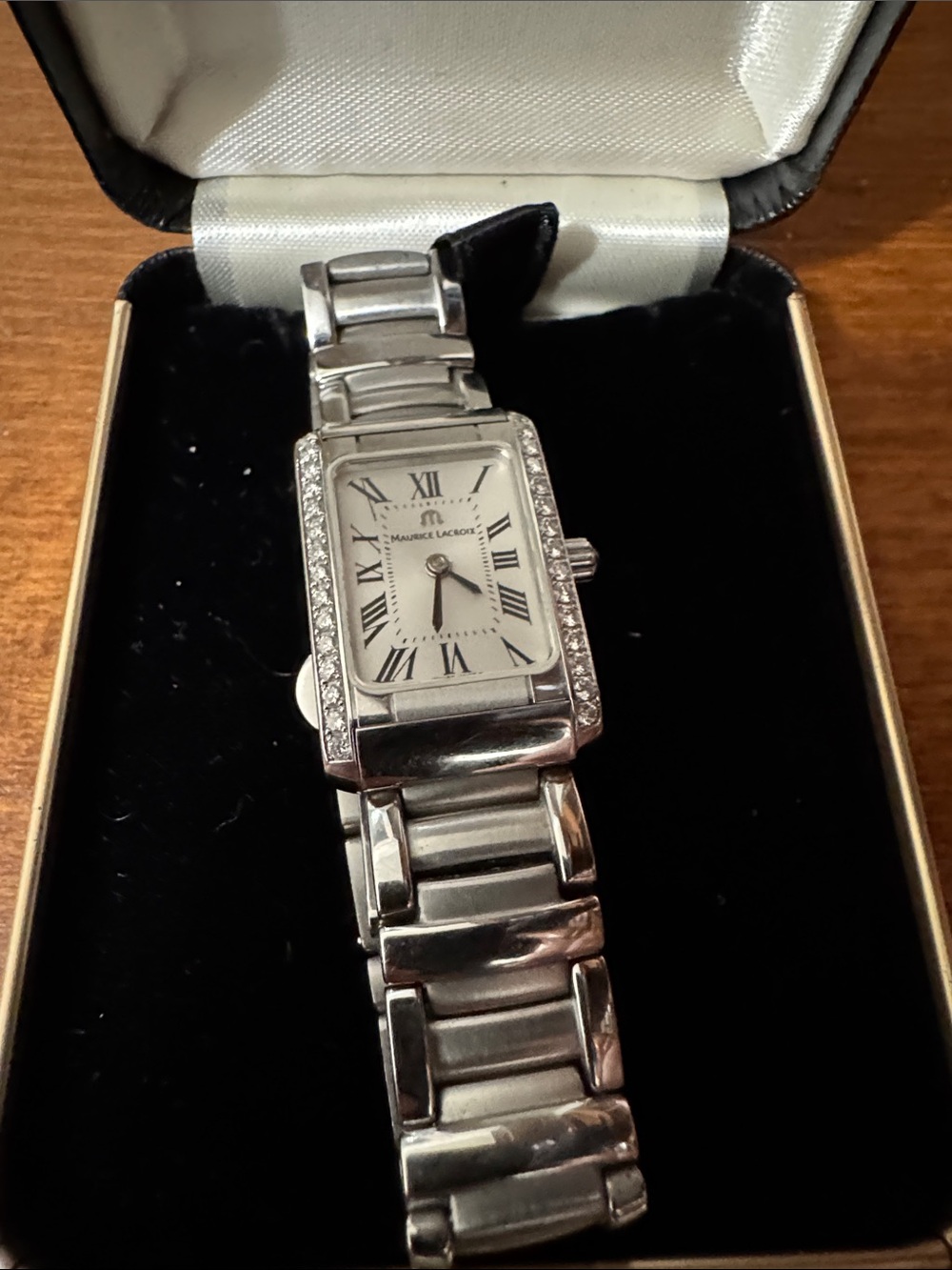 Maurice Lacroix Silver Rectangular Women's Bracelet Watch with Crystal Accents